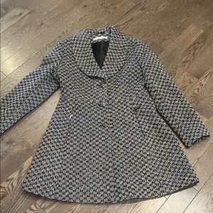 Kenneth Cole Wool Blend Tweed Blazer Jacket Size L Black Gray Metallic Thread